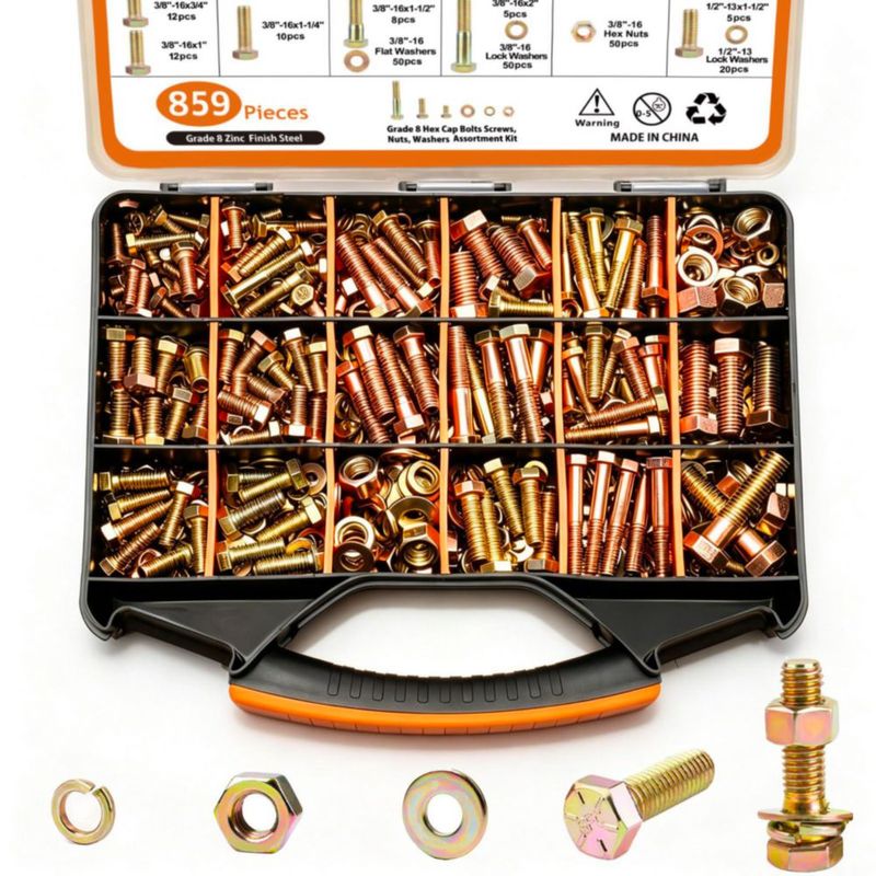 Kit de surtido de tornillos 859 piezas Grado 8 SAE 1/4-1/2"