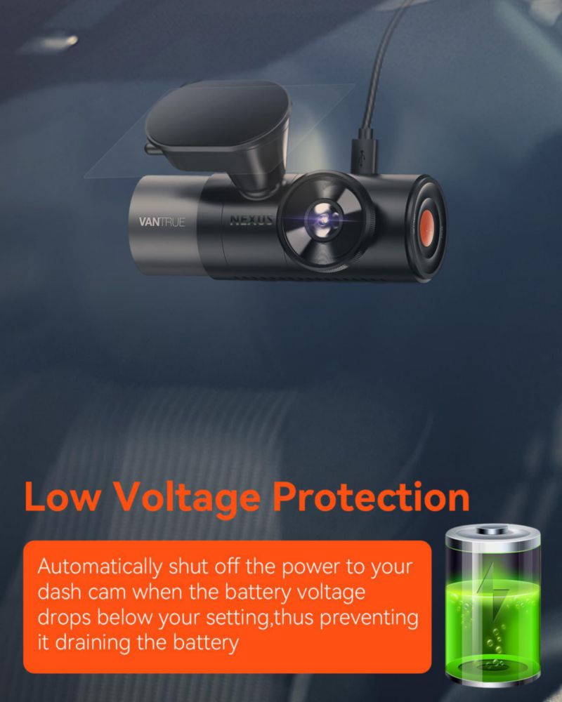Kit de cableado duro con pantalla USB‑C Vantrue cable de alimentación de 3 etapas para cámara de tablero 116/236 V 12/24 V 124/244 V a 5 V