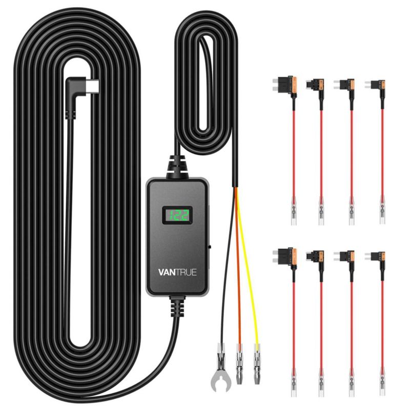 Kit de cableado duro con pantalla USB‑C Vantrue cable de alimentación de 3 etapas para cámara de tablero 116/236 V 12/24 V 124/244 V a 5 V