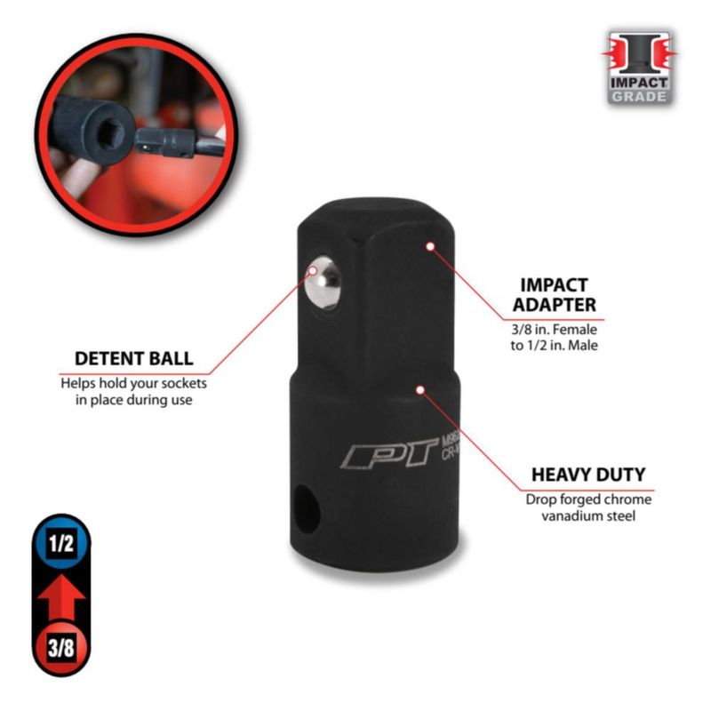 Adaptador de Impacto Performance Tool 3/8" x 1/2"