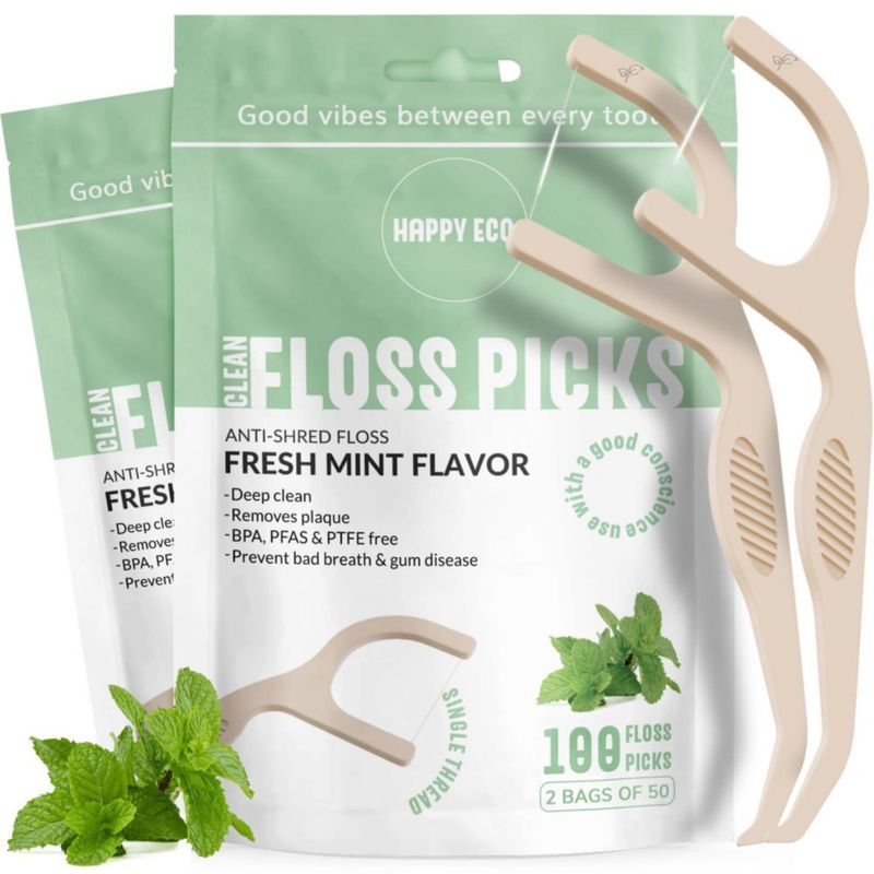 Palillos de Hilo Dental HAPPY ECO 100 Unidades Sabor Menta