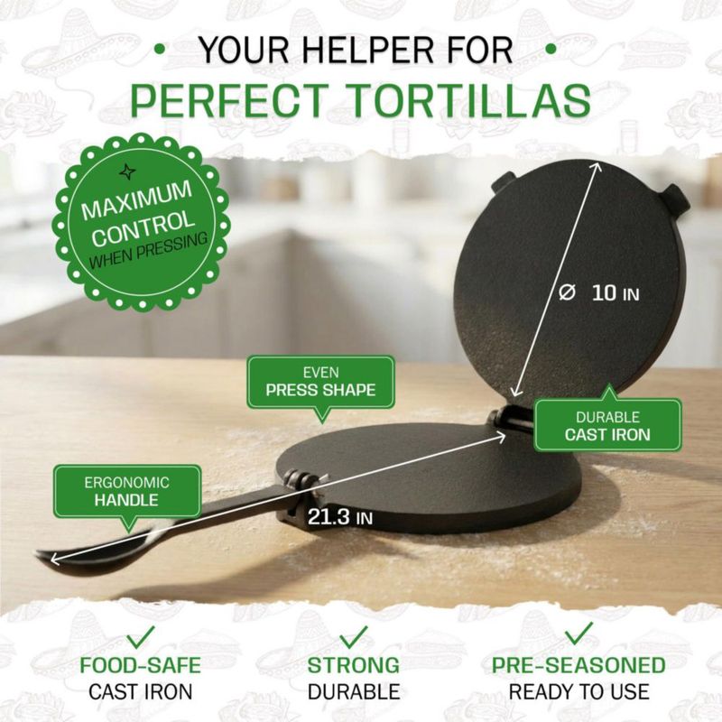 Prensa para Tortillas Tortillada 25 cm de Hierro Fundido + Libro Digital