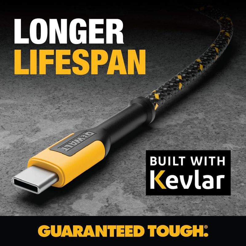 Cable USB‑C DEWALT 60 W 61 cm de alta resistencia con Kevlar