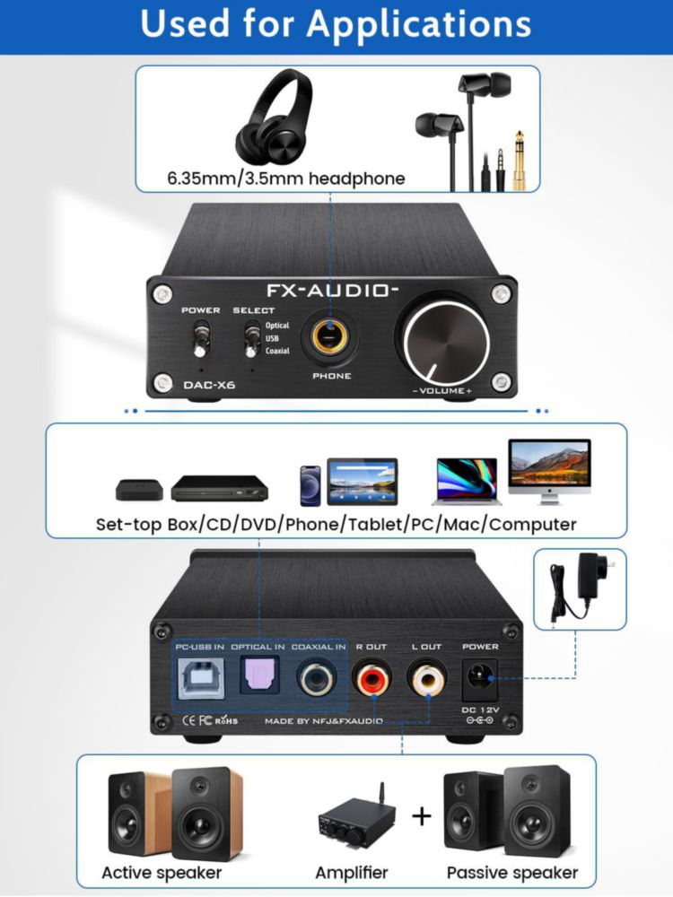 DAC KGUSS FX-Audio DAC-X6 24 Bit/96 kHz DC12 V Plata