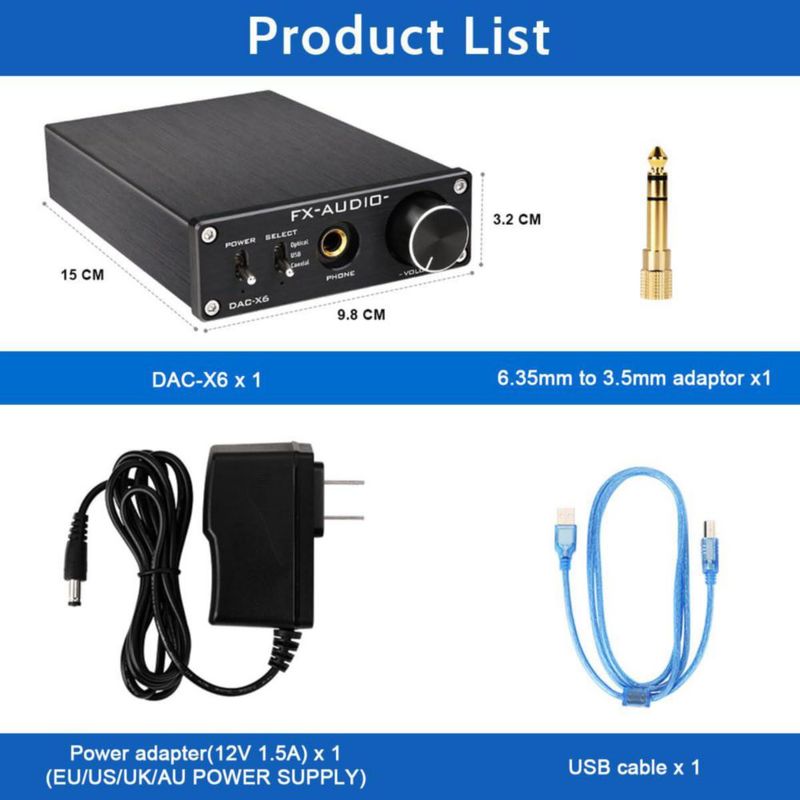 DAC KGUSS FX-Audio DAC-X6 24 Bit/96 kHz DC12 V Plata
