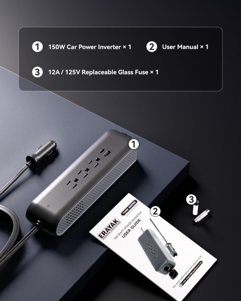 Inversor de Corriente ERAYAK 150W 12V a 110V CA USB-C