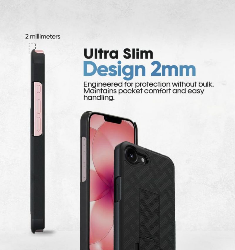 Funda MOTIVE iPhone 17e 6.1\" con soporte y clip de cinturón giratorio 360°
