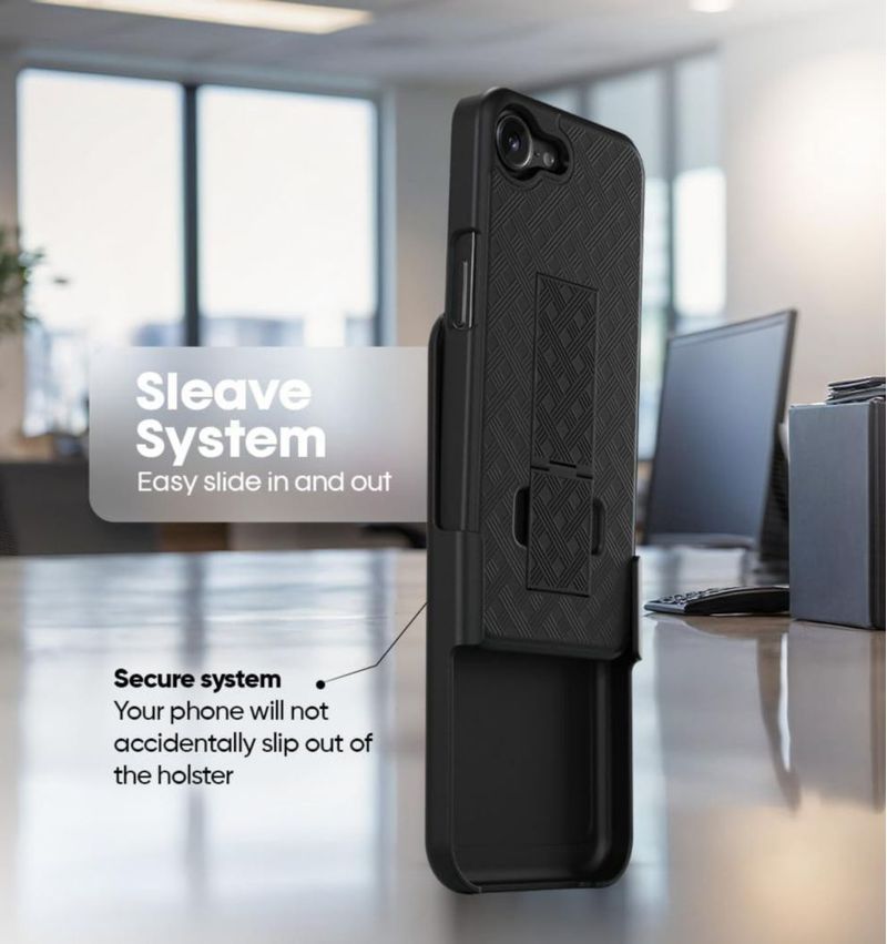 Funda MOTIVE iPhone 17e 6.1\" con soporte y clip de cinturón giratorio 360°