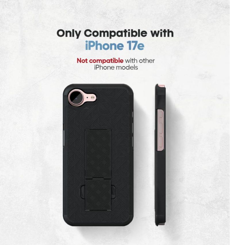 Funda MOTIVE iPhone 17e 6.1\" con soporte y clip de cinturón giratorio 360°