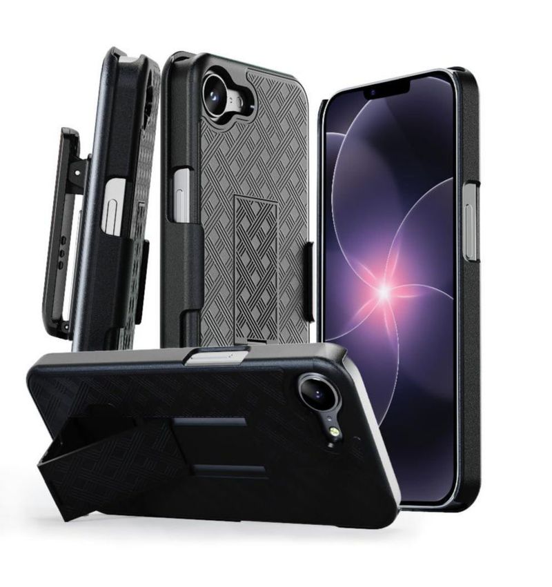 Funda MOTIVE iPhone 17e 6.1\" con soporte y clip de cinturón giratorio 360°
