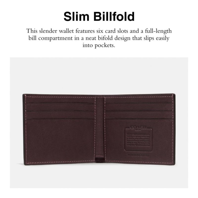 COACH Billetera Slim Billfold en Cuero de Becerro Deportivo Caoba - Talla Única