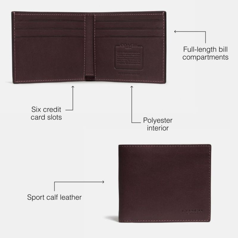 COACH Billetera Slim Billfold en Cuero de Becerro Deportivo Caoba - Talla Única