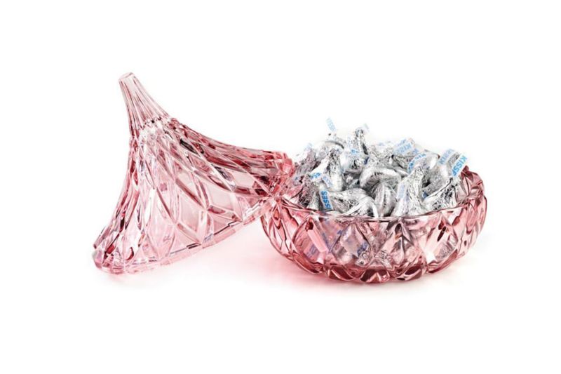 Bandeja para Dulces Godinger de Vidrio Rosa Blush con Forma de Hershey Kiss
