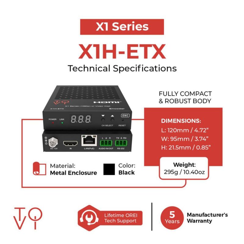Transmisor HDMI OREI 1080p H.265 PoE 100 m CAT6