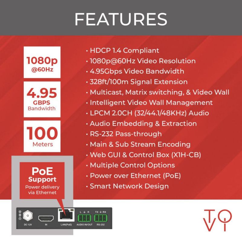 Transmisor HDMI OREI 1080p H.265 PoE 100 m CAT6