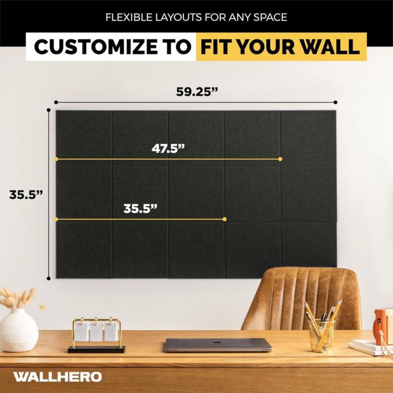 Tablero de corcho WallHero grande de 150 x 90 cm con 15 azulejos de fieltro