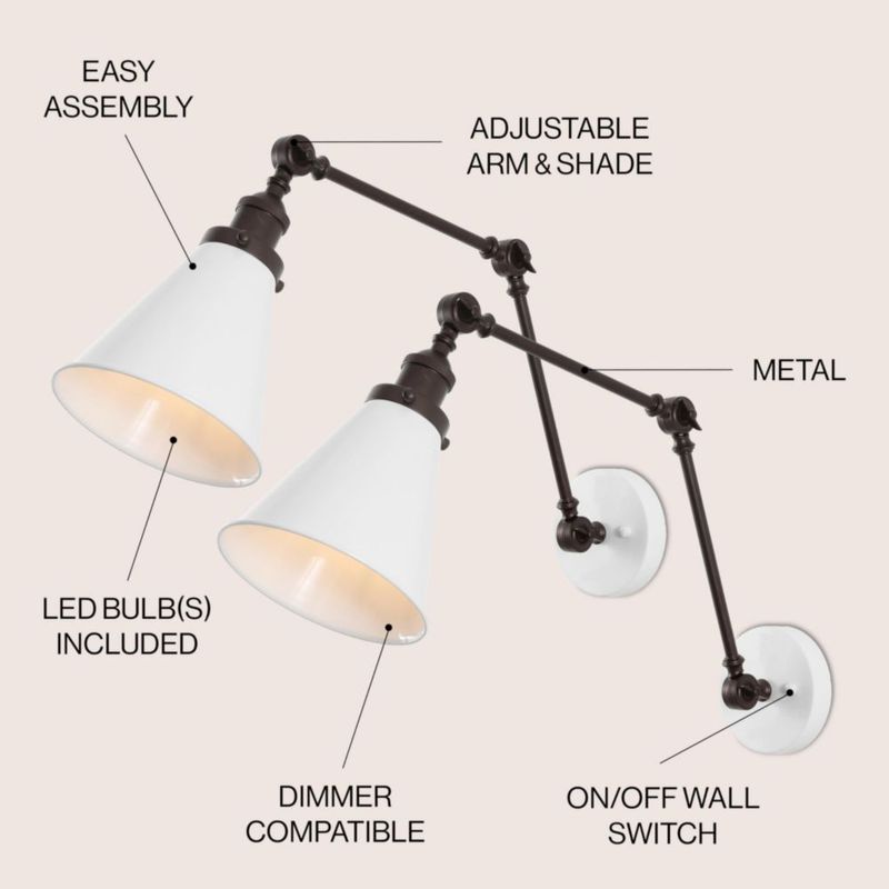 Aplique de pared JONATHAN Y 18 cm Blanco/Bronce (2 unidades)