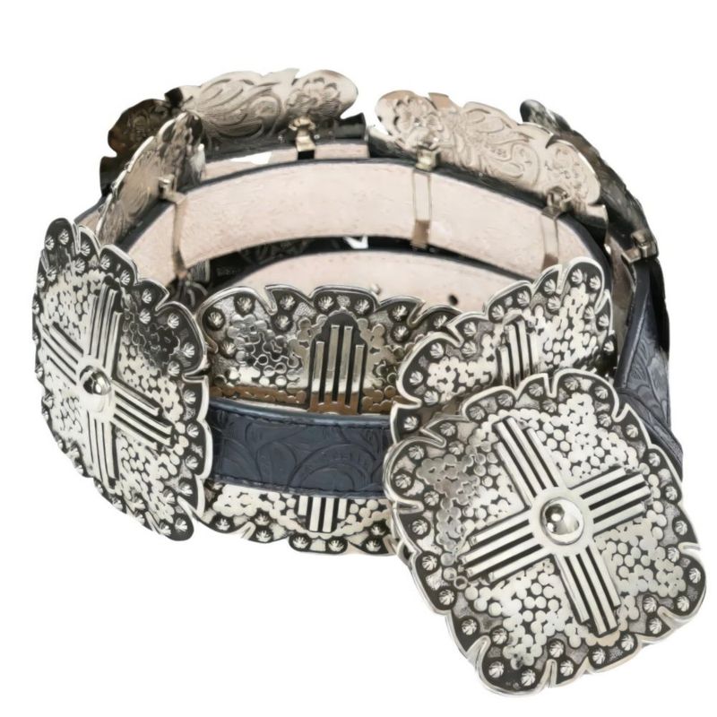 Cinturón Angel Ranch Talla Extra Grande Negro con Conchos Florales