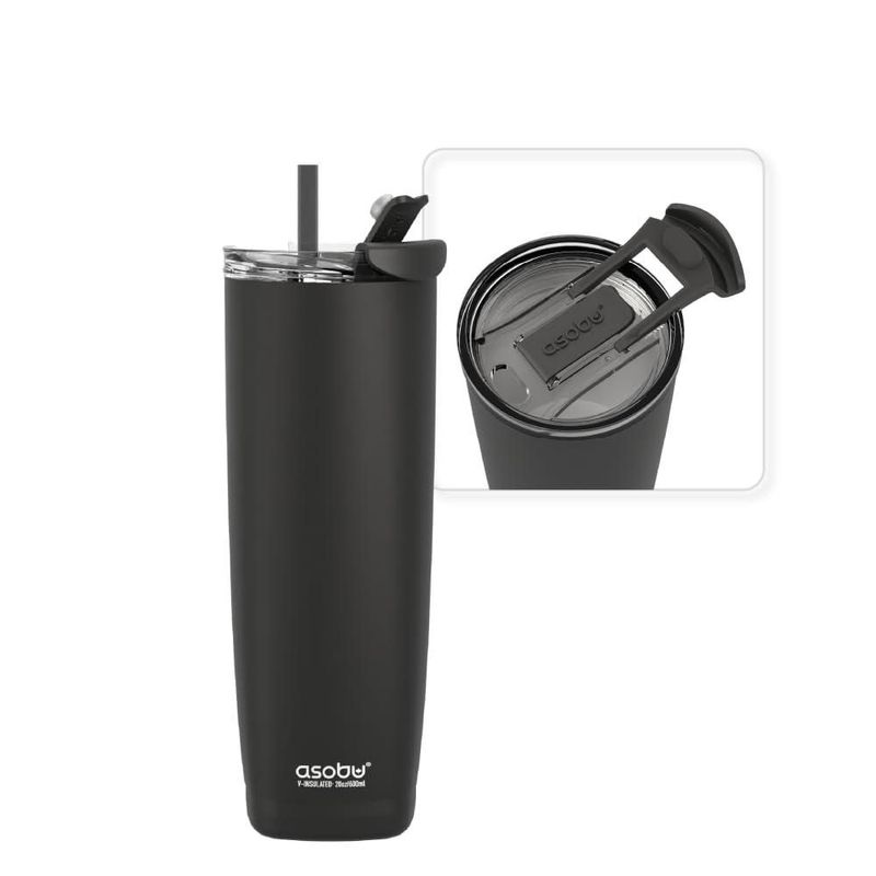 Botella de Agua asobu de Acero Inoxidable con Tapa de Pajilla Negra