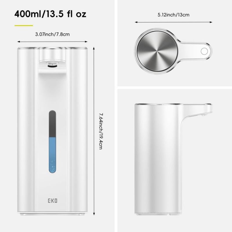 Dispensador de jabón líquido recargable EKO 400 ml IPX7 blanco