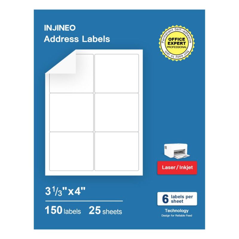 Etiquetas de dirección INJINEO 8.5x11 cm 150 etiquetas 25 hojas
