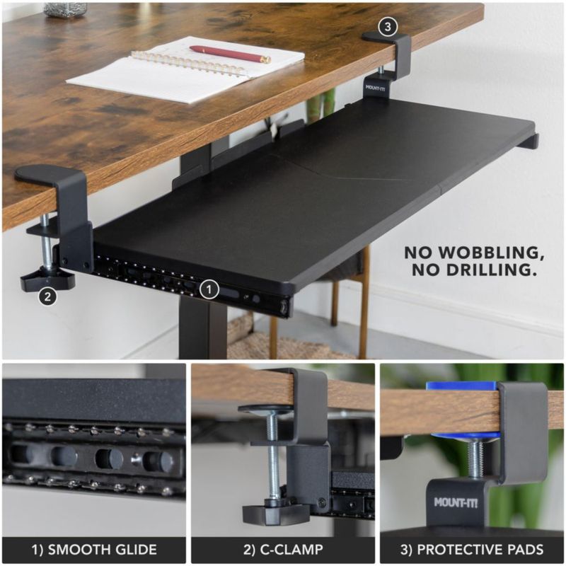 Bandeja para teclado Mount-It! 76 cm negra con abrazadera tipo C