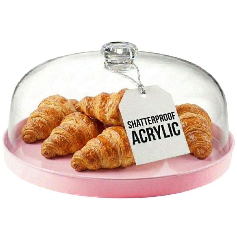 Soporte para Pasteles Godinger de Acrílico Rosa 29 cm con Cúpula