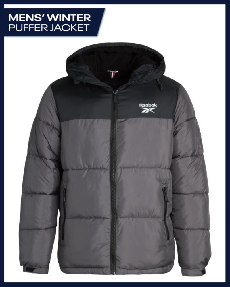 Reebok Chaqueta Puffer de Invierno para Hombre con Capucha