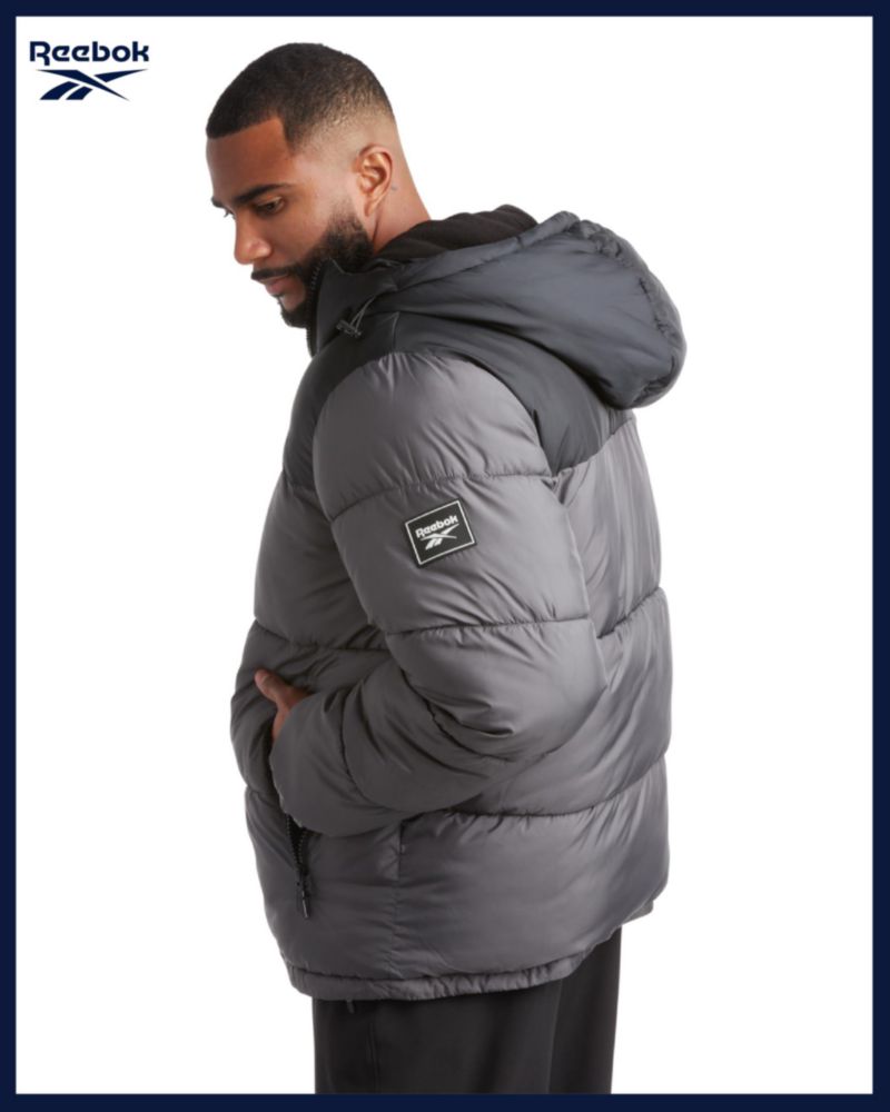 Reebok Chaqueta Puffer de Invierno para Hombre con Capucha