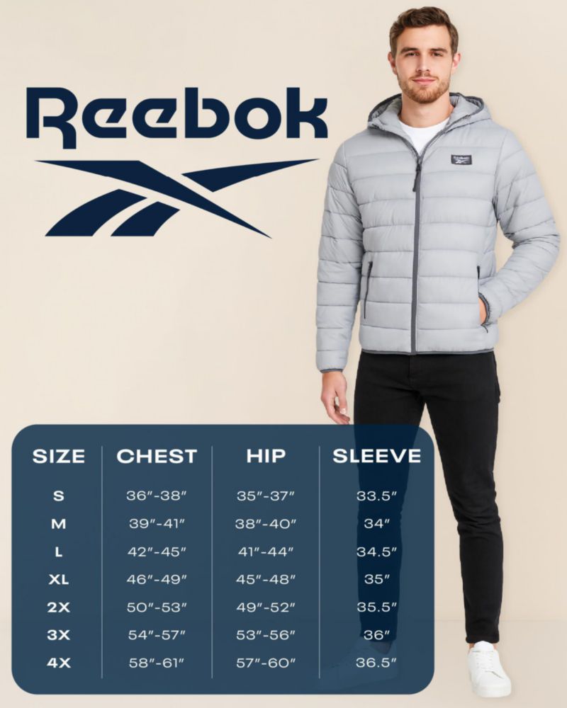 Reebok Chaqueta Puffer de Invierno para Hombre con Capucha