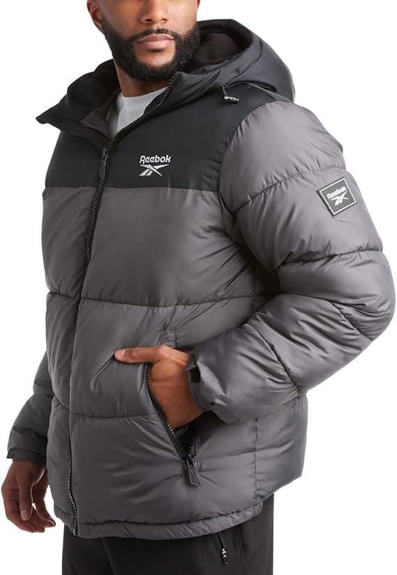 Reebok Chaqueta Puffer de Invierno para Hombre con Capucha