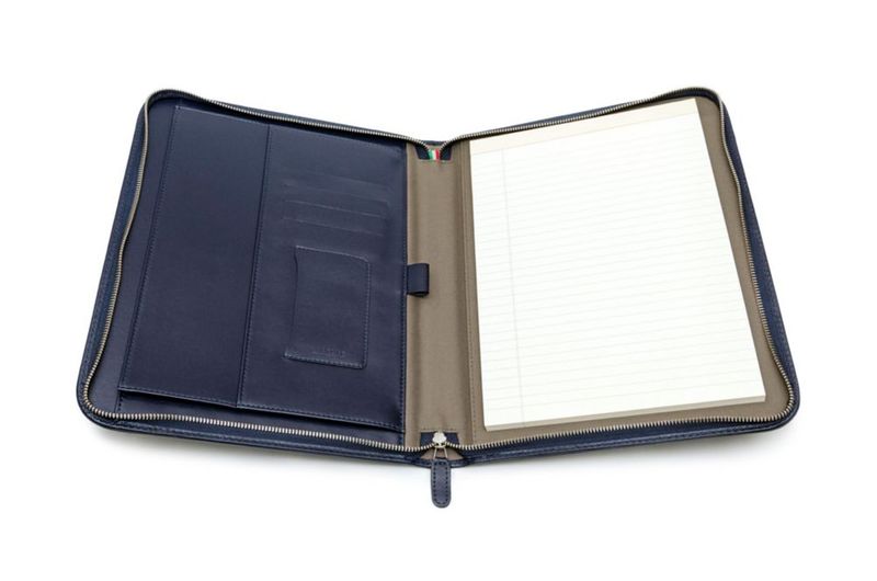 Carpeta de archivo Maruse de cuero azul marino con cremallera para portátil