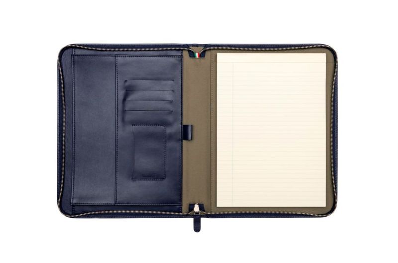 Carpeta de archivo Maruse de cuero azul marino con cremallera para portátil