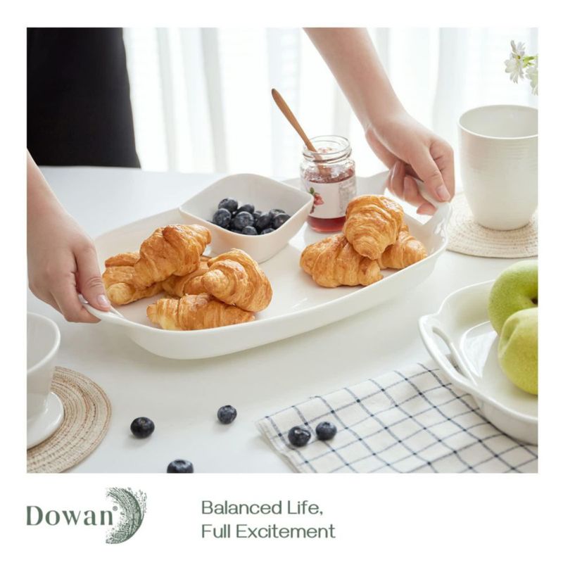Juego de 2 bandejas DOWAN de 39 cm con asas porcelana blanca