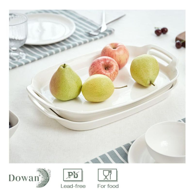 Juego de 2 bandejas DOWAN de 39 cm con asas porcelana blanca