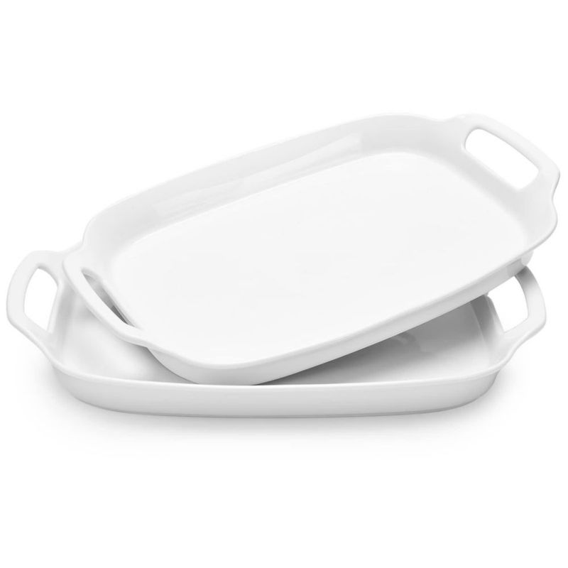 Juego de 2 bandejas DOWAN de 39 cm con asas porcelana blanca