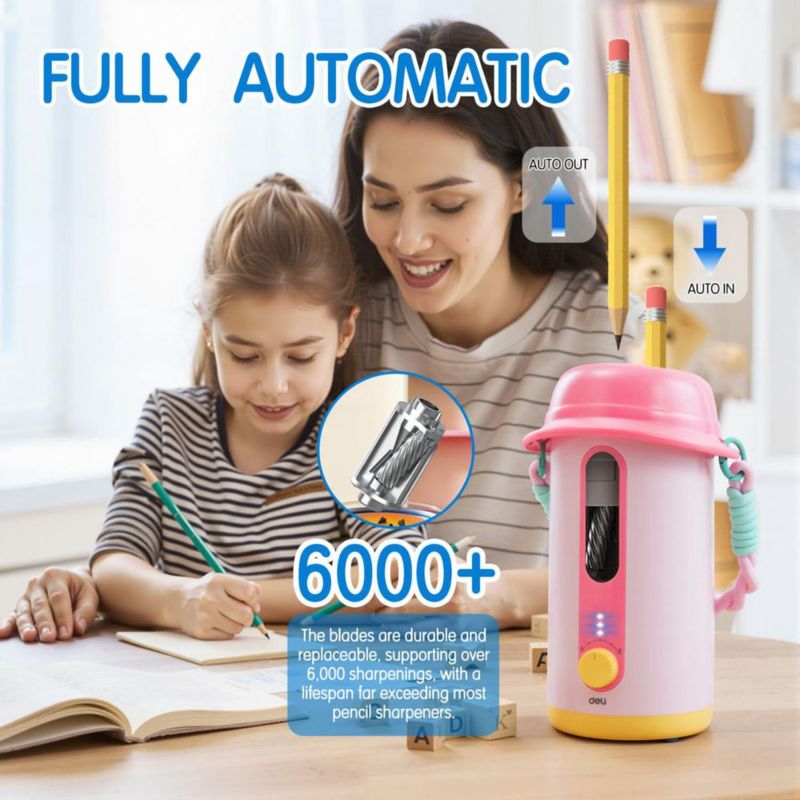 Sacapuntas eléctrico automático recargable rosa de deli