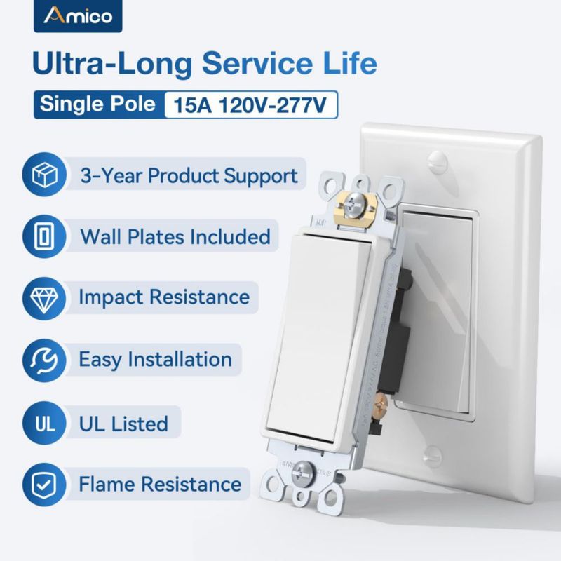 Interruptor de luz Amico 15A 120/277V blanco paquete de 50
