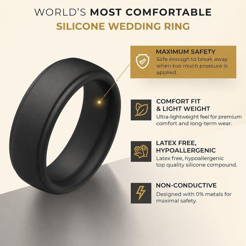 Anillo POPCHOSE talla 9 de silicona negro con borde escalonado