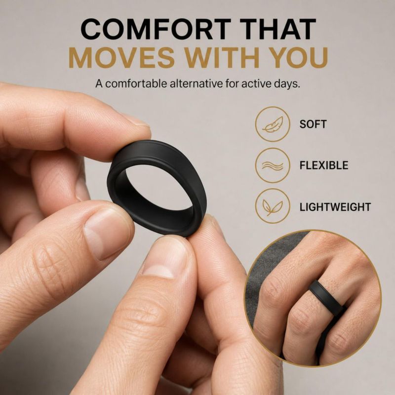 Anillo POPCHOSE talla 9 de silicona negro con borde escalonado