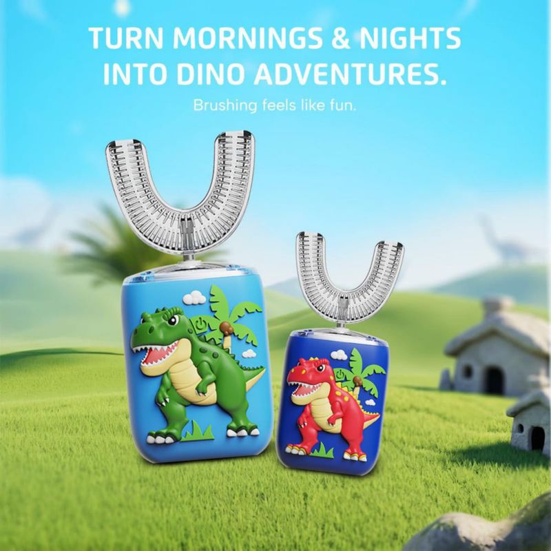 Cepillo de dientes eléctrico Well Before con diseño en U para niños de 2 a 7 años 5 modos IPX7 verde