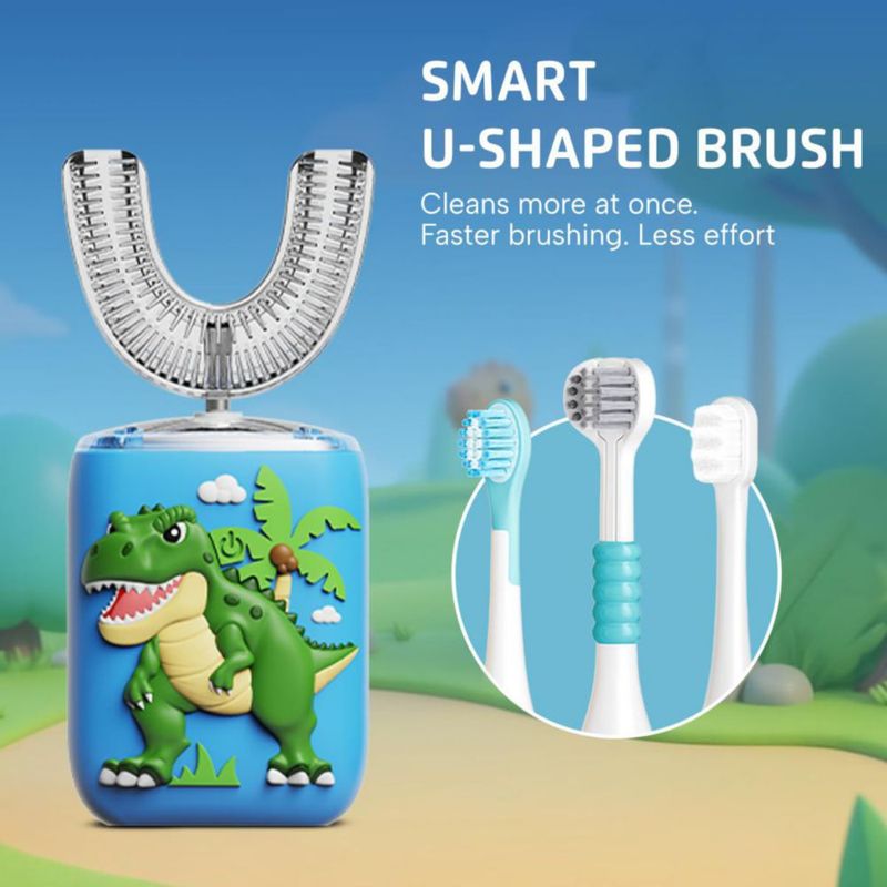 Cepillo de dientes eléctrico Well Before con diseño en U para niños de 2 a 7 años 5 modos IPX7 verde