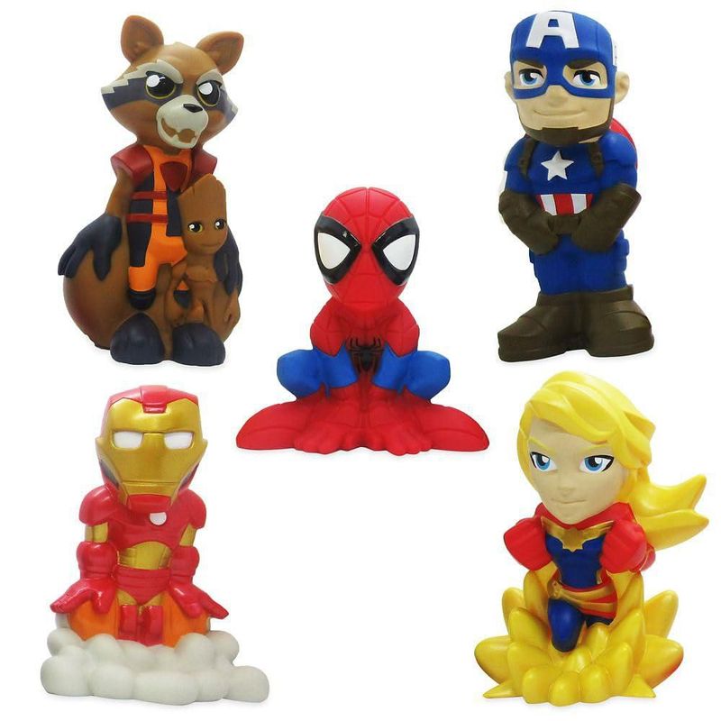 Set de 5 piezas de juguetes de baño Avengers (Disney Store) con cubo de almacenamiento