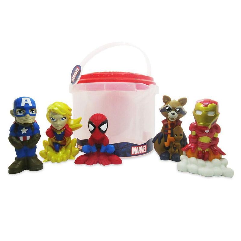 Set de 5 piezas de juguetes de baño Avengers (Disney Store) con cubo de almacenamiento