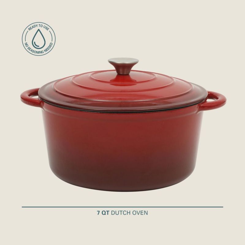 Olla Holandesa Gibson Home de 7 cuartos con acabado rojo degradado esmaltado
