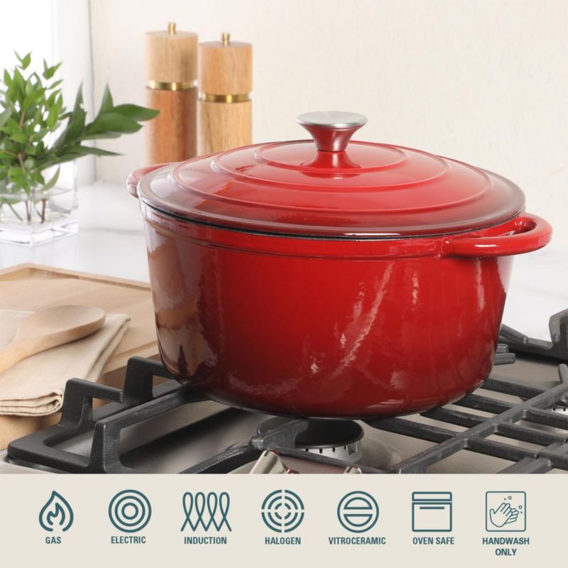 Olla Holandesa Gibson Home de 7 cuartos con acabado rojo degradado esmaltado