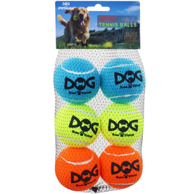 Pelotas de tenis INSUM 2.0" (paquete de 6) – juguete chirriante para perros
