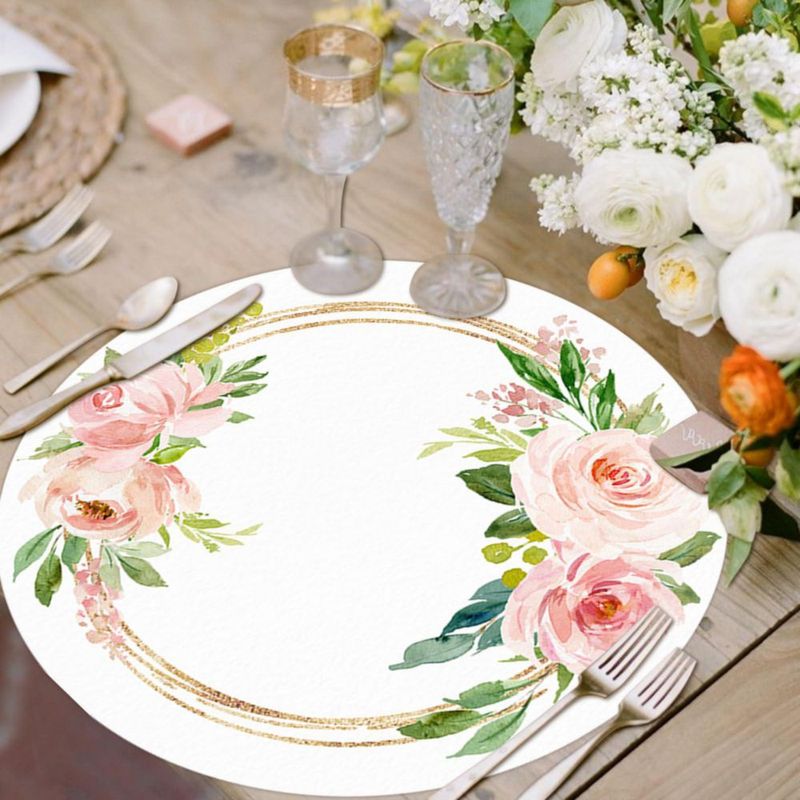 Paquete de 50 manteles individuales de papel desechables rosa con diseño floral de rosas 35 cm de diámetro manteles redondos para bodas cumpleaños