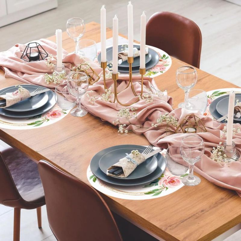 Paquete de 50 manteles individuales de papel desechables rosa con diseño floral de rosas 35 cm de diámetro manteles redondos para bodas cumpleaños