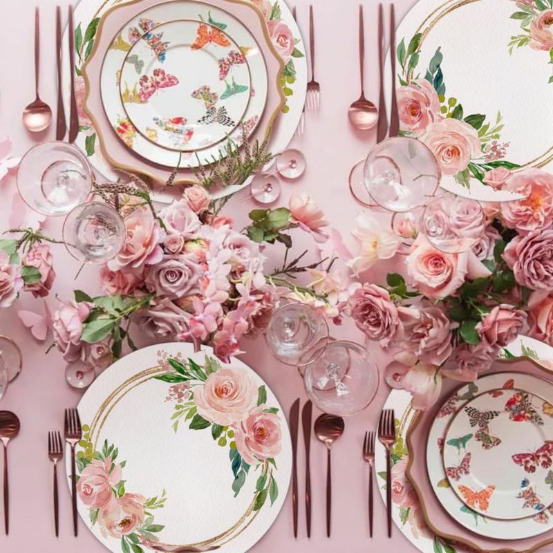 Paquete de 50 manteles individuales de papel desechables rosa con diseño floral de rosas 35 cm de diámetro manteles redondos para bodas cumpleaños